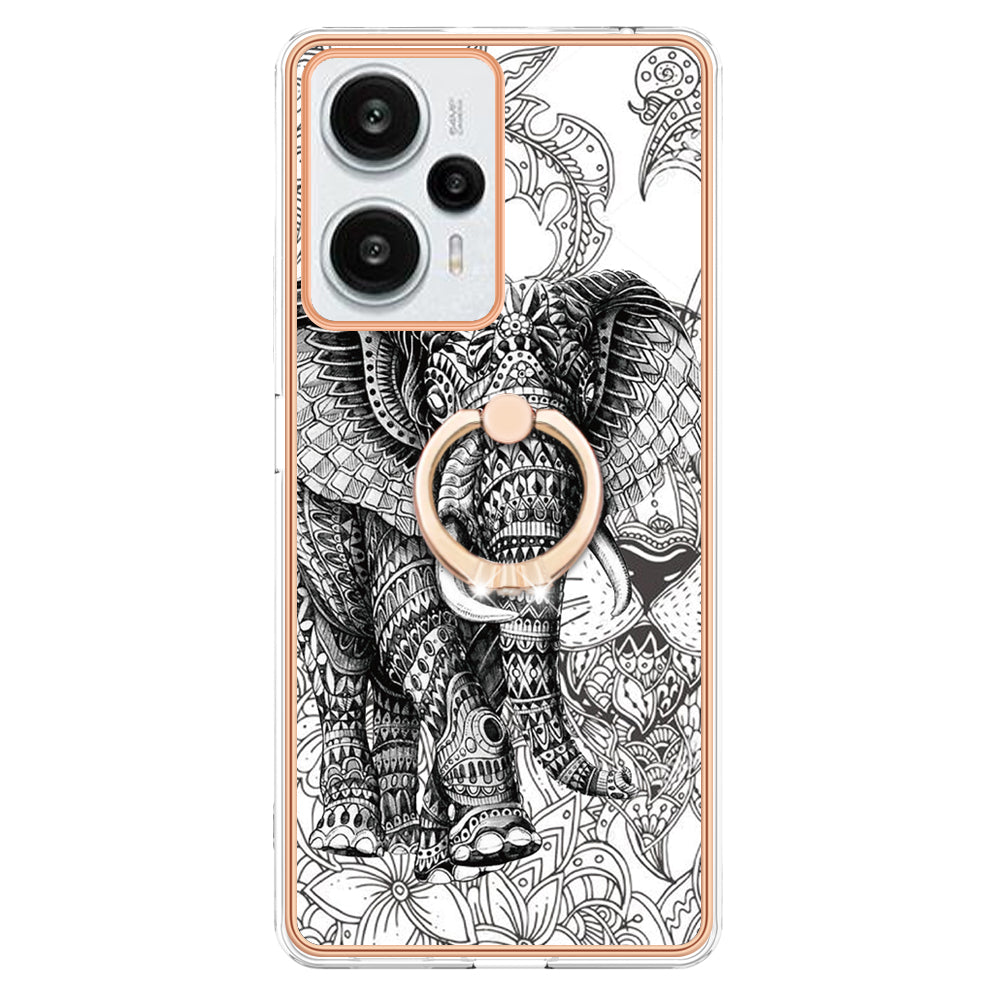 YB IMD Series-20 Style D Electroplated Phone Case for Xiaomi Poco F5 5G / Redmi Note 12 Turbo , IMD 2.0mm TPU Kickstand Back Cover