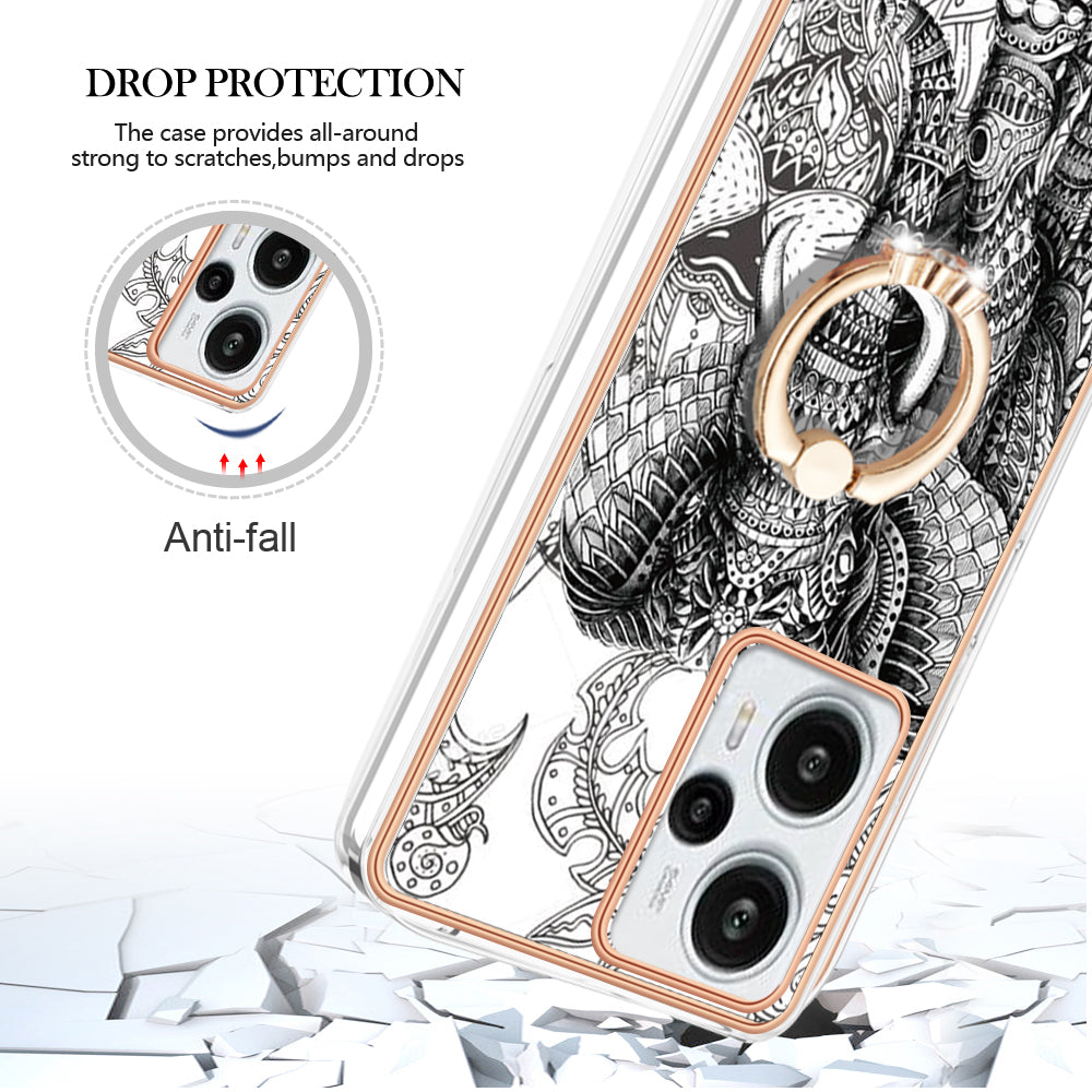 YB IMD Series-20 Style D Electroplated Phone Case for Xiaomi Poco F5 5G / Redmi Note 12 Turbo , IMD 2.0mm TPU Kickstand Back Cover
