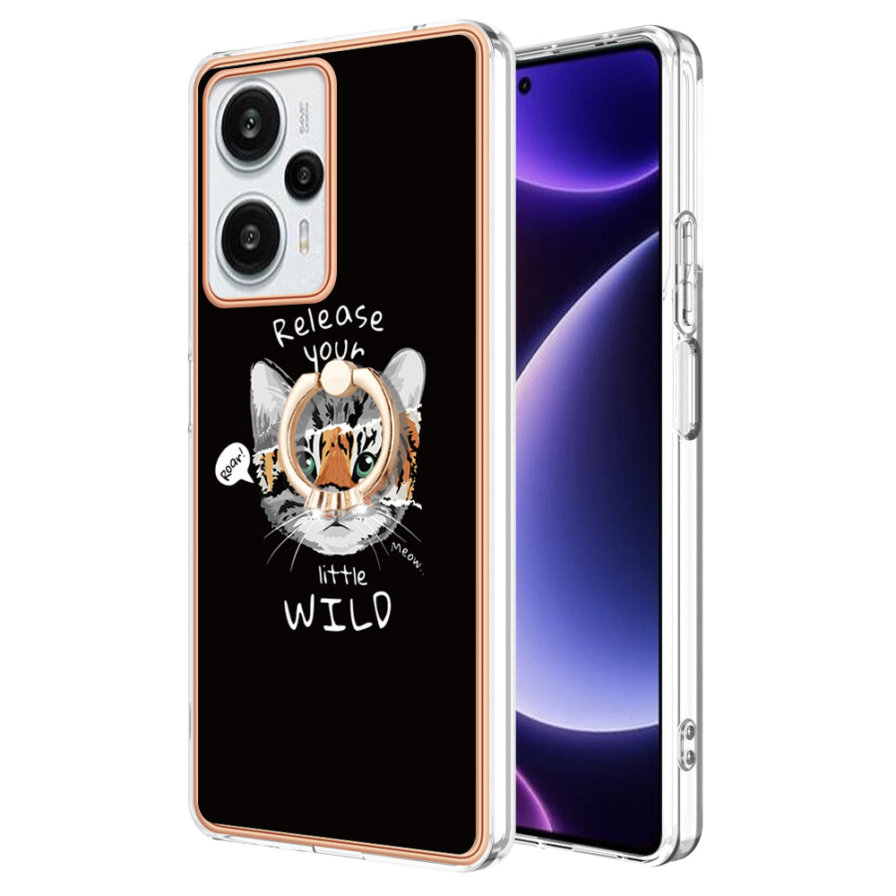 YB IMD Series-20 Style D Electroplated Phone Case for Xiaomi Poco F5 5G / Redmi Note 12 Turbo , IMD 2.0mm TPU Kickstand Back Cover