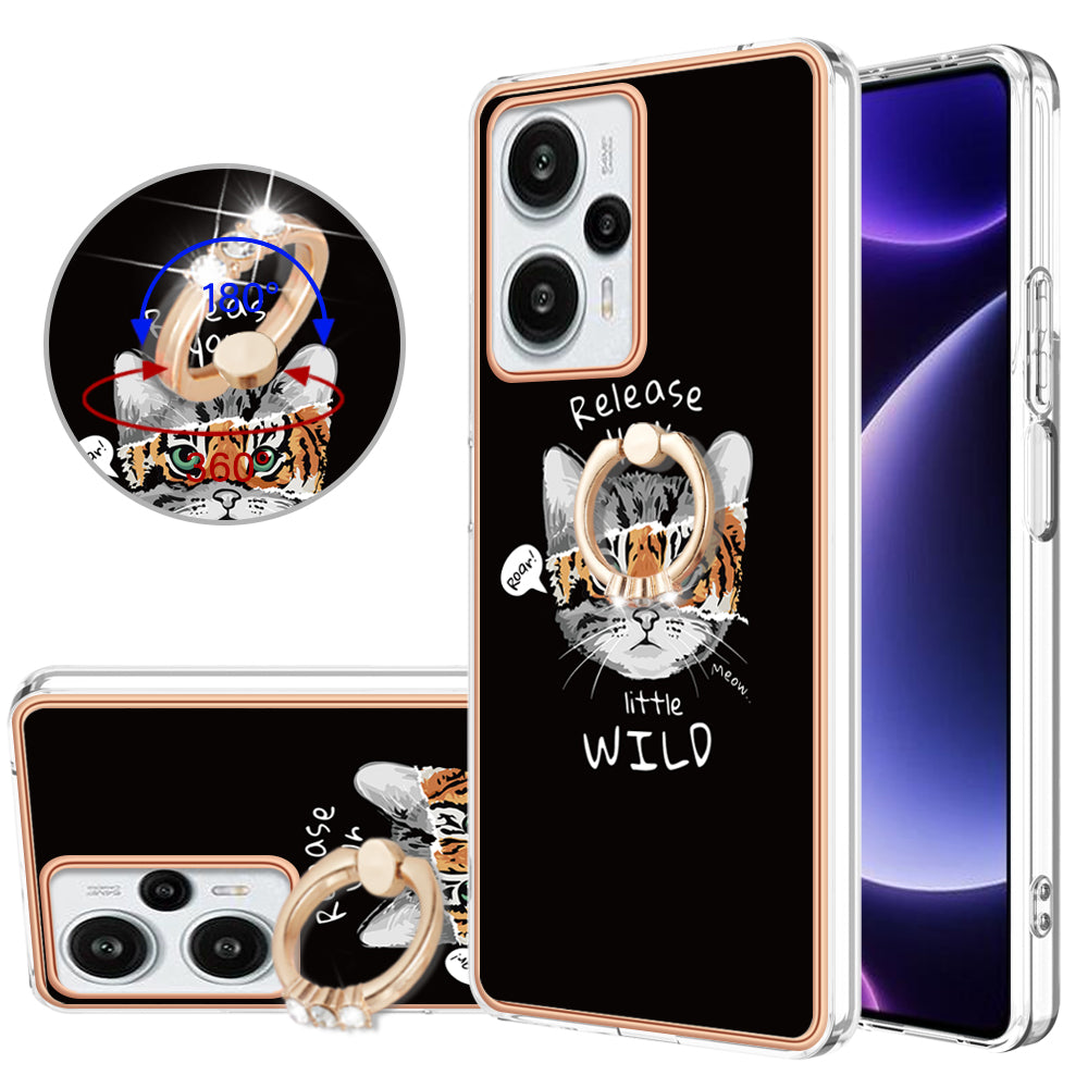 YB IMD Series-20 Style D Electroplated Phone Case for Xiaomi Poco F5 5G / Redmi Note 12 Turbo , IMD 2.0mm TPU Kickstand Back Cover