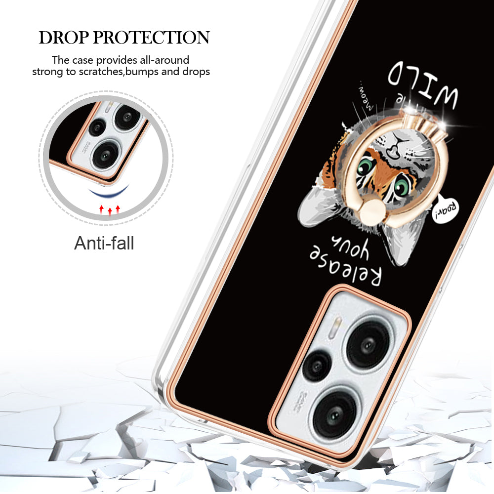 YB IMD Series-20 Style D Electroplated Phone Case for Xiaomi Poco F5 5G / Redmi Note 12 Turbo , IMD 2.0mm TPU Kickstand Back Cover