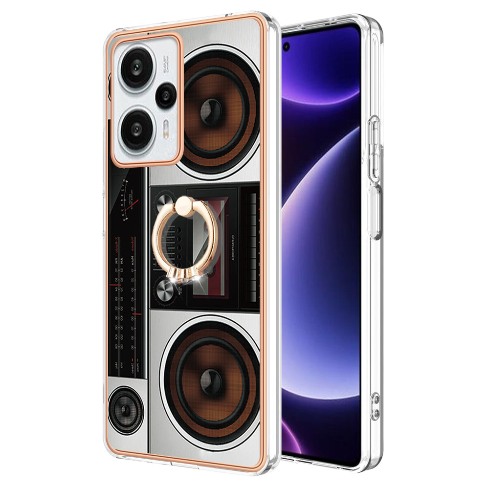 YB IMD Series-20 Style D Electroplated Phone Case for Xiaomi Poco F5 5G / Redmi Note 12 Turbo , IMD 2.0mm TPU Kickstand Back Cover