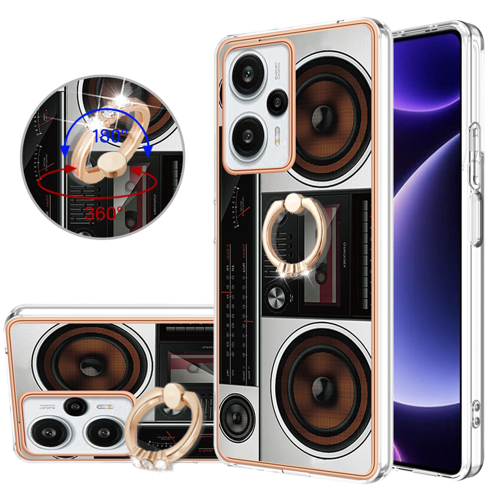 YB IMD Series-20 Style D Electroplated Phone Case for Xiaomi Poco F5 5G / Redmi Note 12 Turbo , IMD 2.0mm TPU Kickstand Back Cover