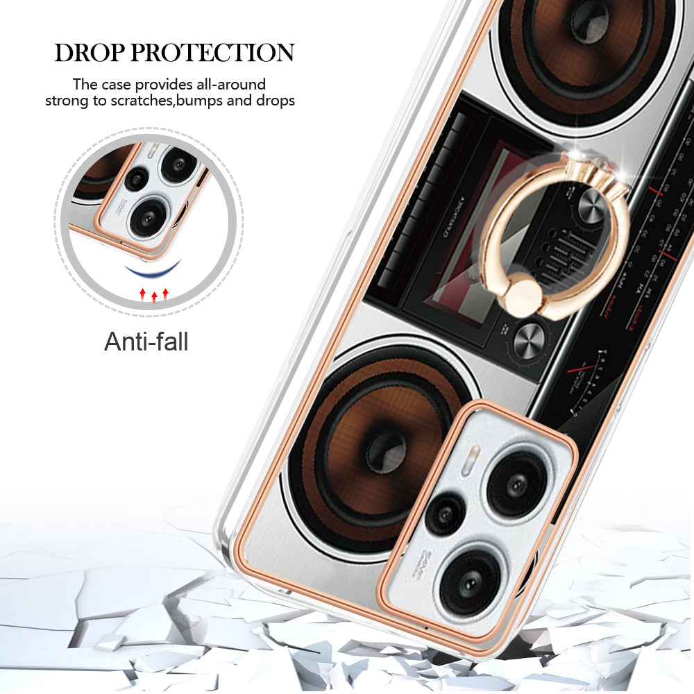 YB IMD Series-20 Style D Electroplated Phone Case for Xiaomi Poco F5 5G / Redmi Note 12 Turbo , IMD 2.0mm TPU Kickstand Back Cover