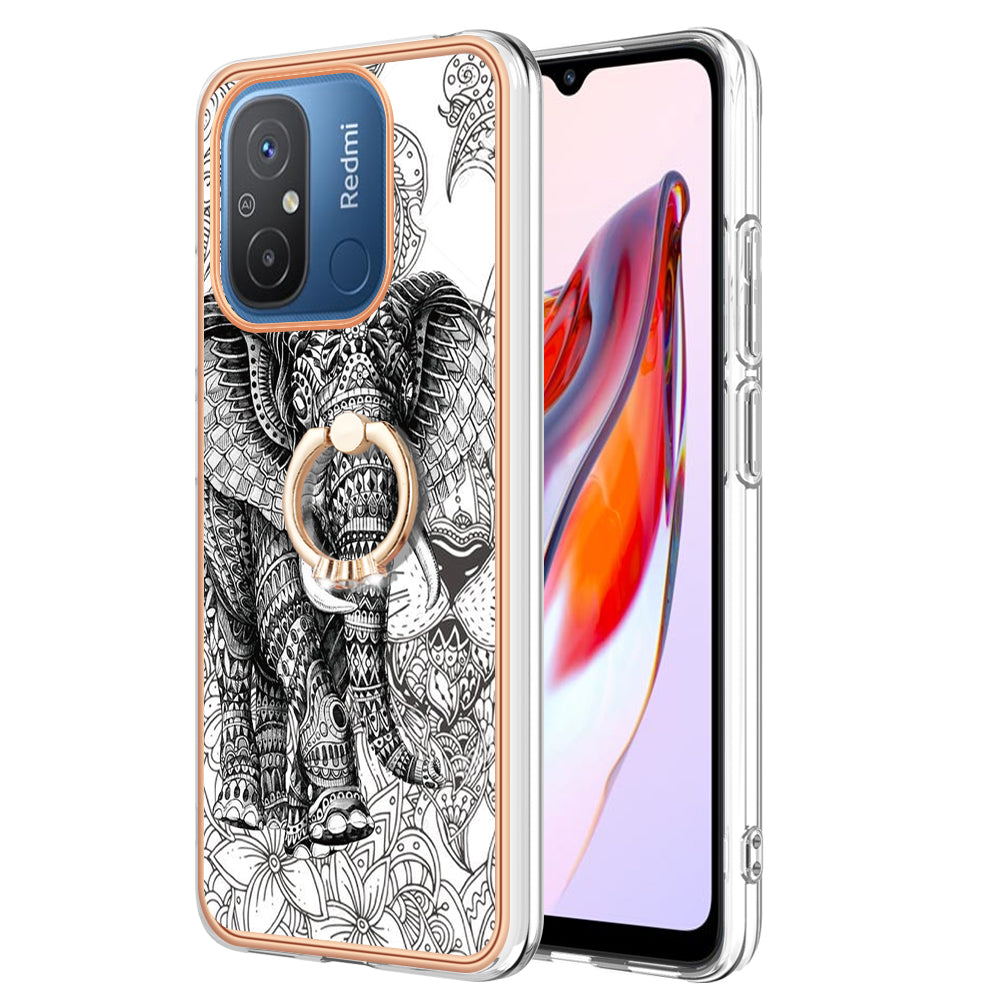 YB IMD Series-20 Style D Kickstand Phone Case for Xiaomi Redmi 12C 4G / 11A 4G , TPU 2.0mm Shockproof IMD Electroplating Cover