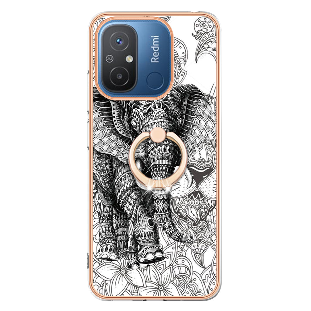 YB IMD Series-20 Style D Kickstand Phone Case for Xiaomi Redmi 12C 4G / 11A 4G , TPU 2.0mm Shockproof IMD Electroplating Cover