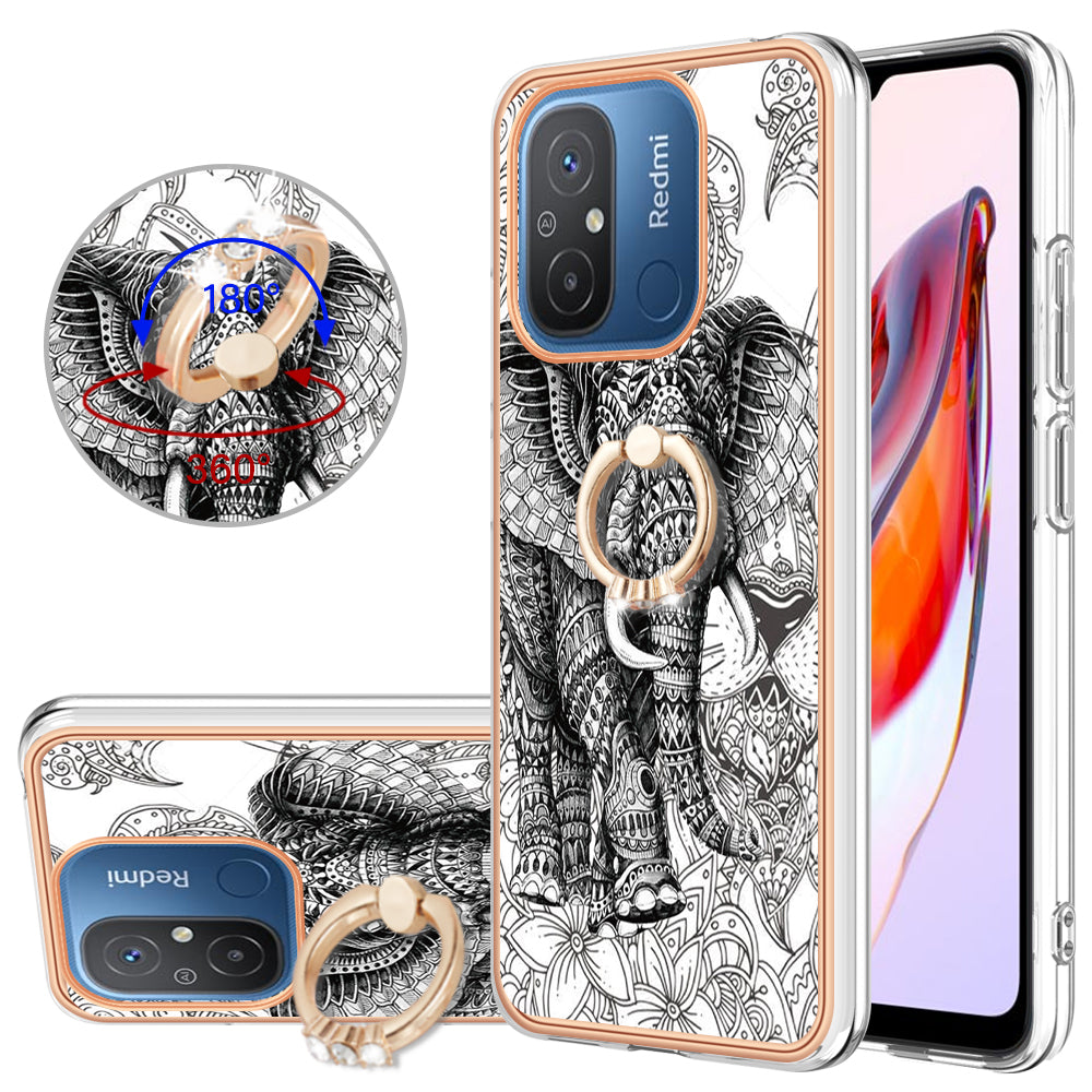 YB IMD Series-20 Style D Kickstand Phone Case for Xiaomi Redmi 12C 4G / 11A 4G , TPU 2.0mm Shockproof IMD Electroplating Cover