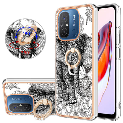 YB IMD Series-20 Style D Kickstand Phone Case for Xiaomi Redmi 12C 4G / 11A 4G , TPU 2.0mm Shockproof IMD Electroplating Cover