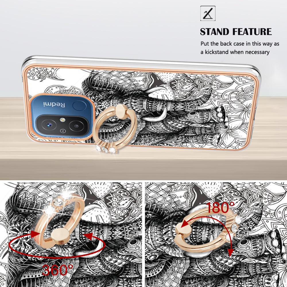 YB IMD Series-20 Style D Kickstand Phone Case for Xiaomi Redmi 12C 4G / 11A 4G , TPU 2.0mm Shockproof IMD Electroplating Cover