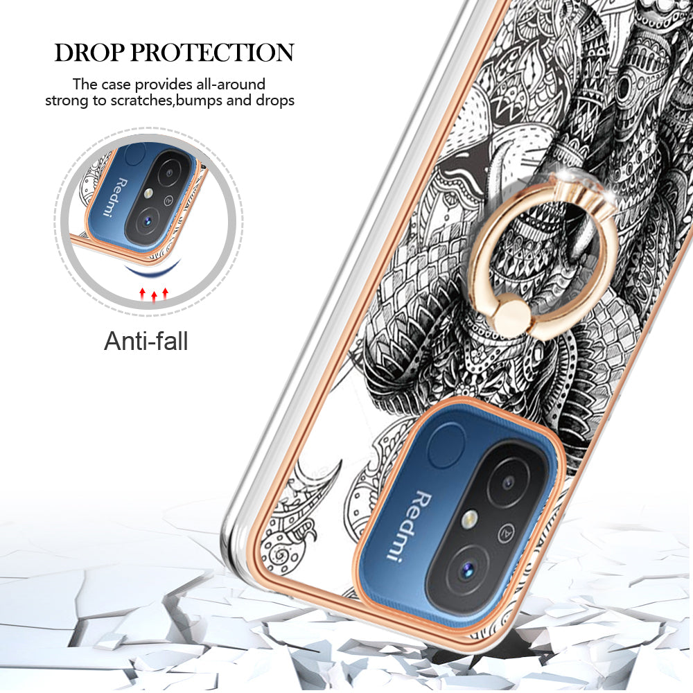 YB IMD Series-20 Style D Kickstand Phone Case for Xiaomi Redmi 12C 4G / 11A 4G , TPU 2.0mm Shockproof IMD Electroplating Cover