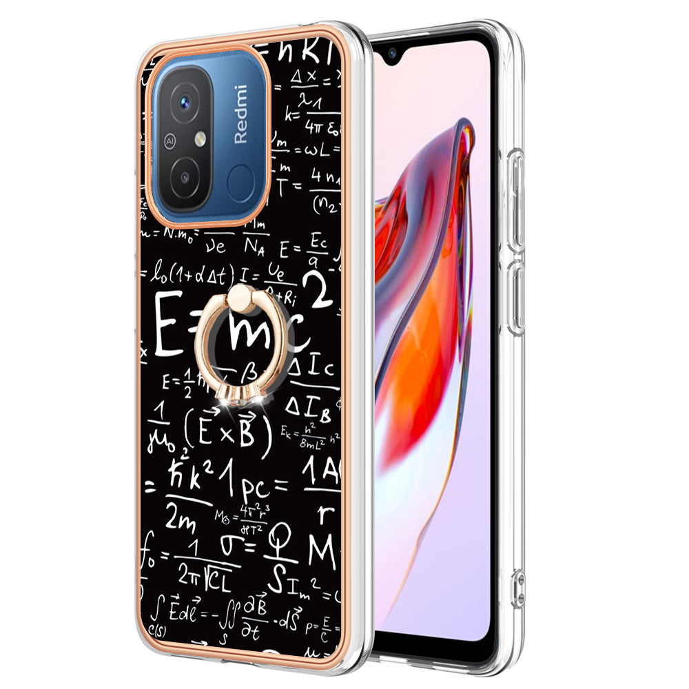 YB IMD Series-20 Style D Kickstand Phone Case for Xiaomi Redmi 12C 4G / 11A 4G , TPU 2.0mm Shockproof IMD Electroplating Cover