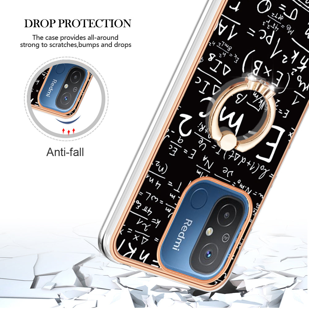 YB IMD Series-20 Style D Kickstand Phone Case for Xiaomi Redmi 12C 4G / 11A 4G , TPU 2.0mm Shockproof IMD Electroplating Cover