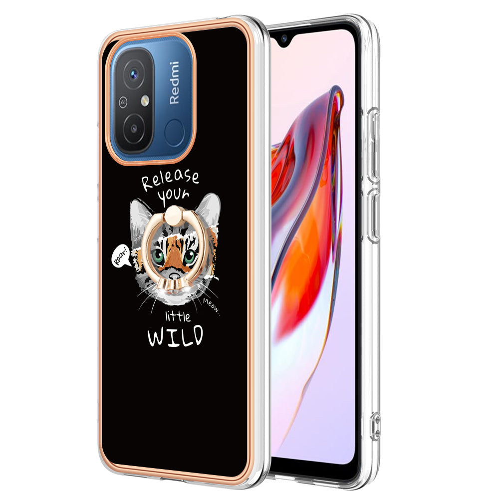 YB IMD Series-20 Style D Kickstand Phone Case for Xiaomi Redmi 12C 4G / 11A 4G , TPU 2.0mm Shockproof IMD Electroplating Cover