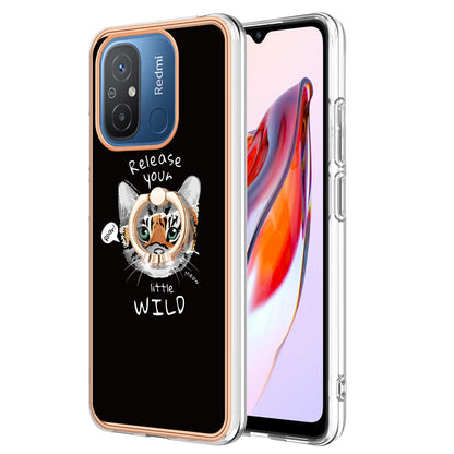 YB IMD Series-20 Style D Kickstand Phone Case for Xiaomi Redmi 12C 4G / 11A 4G , TPU 2.0mm Shockproof IMD Electroplating Cover