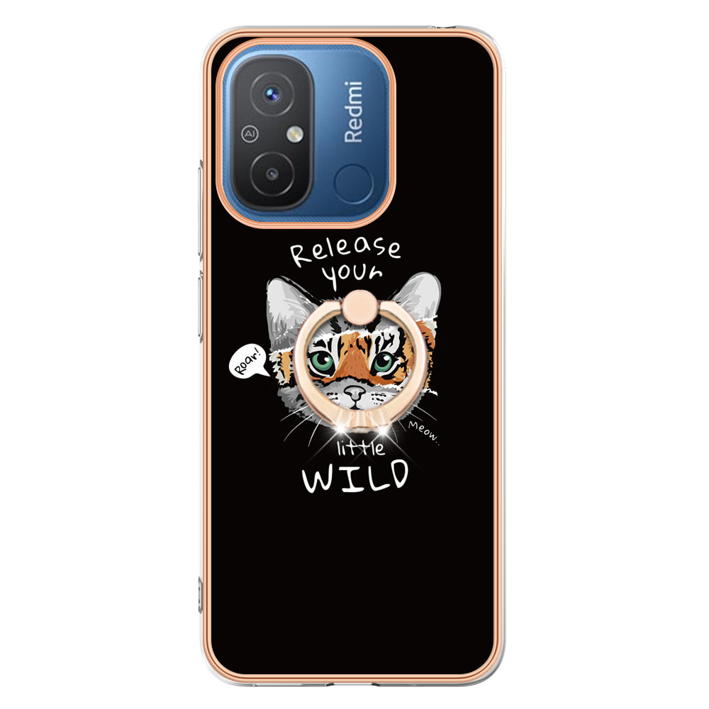 YB IMD Series-20 Style D Kickstand Phone Case for Xiaomi Redmi 12C 4G / 11A 4G , TPU 2.0mm Shockproof IMD Electroplating Cover