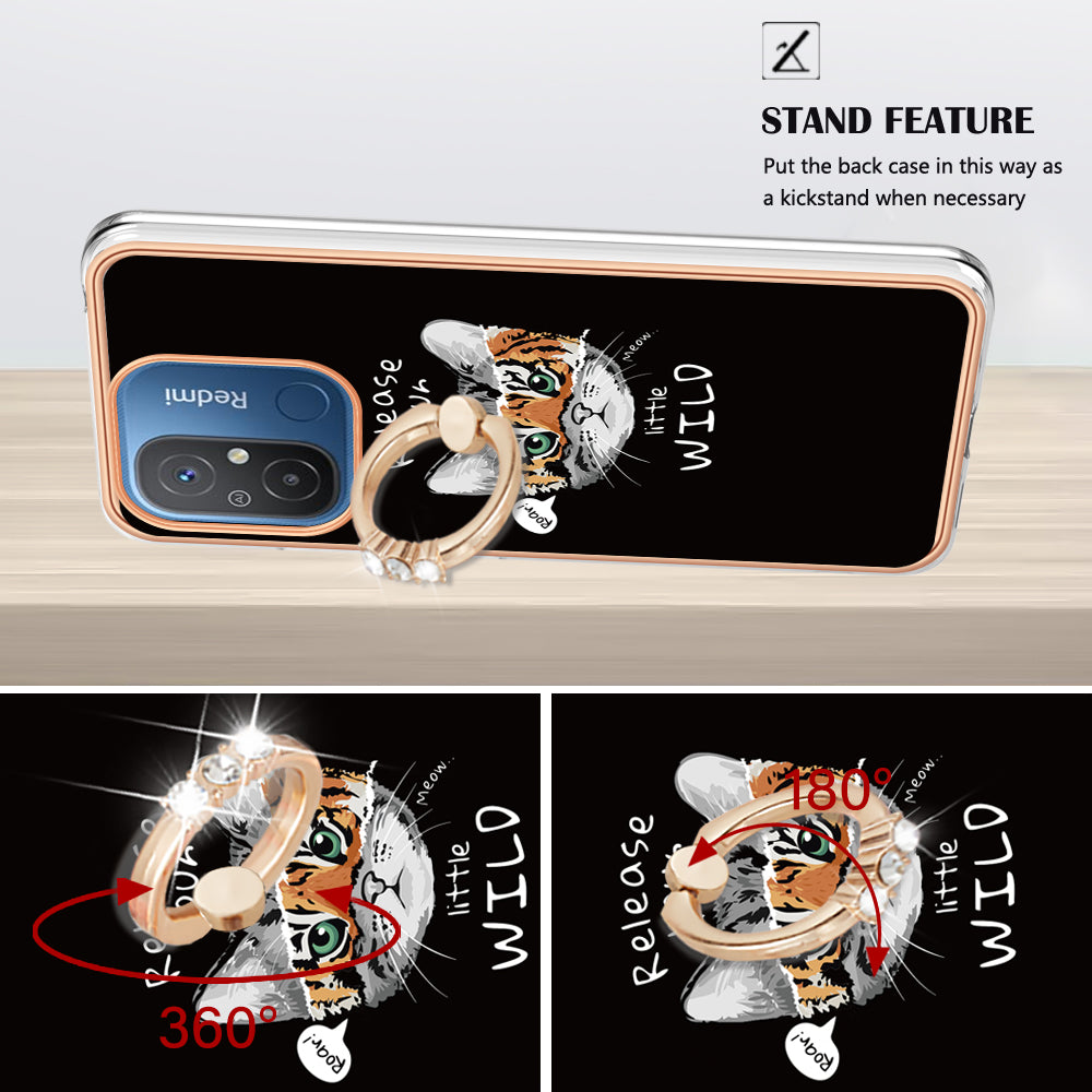 YB IMD Series-20 Style D Kickstand Phone Case for Xiaomi Redmi 12C 4G / 11A 4G , TPU 2.0mm Shockproof IMD Electroplating Cover