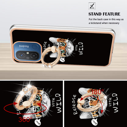 YB IMD Series-20 Style D Kickstand Phone Case for Xiaomi Redmi 12C 4G / 11A 4G , TPU 2.0mm Shockproof IMD Electroplating Cover