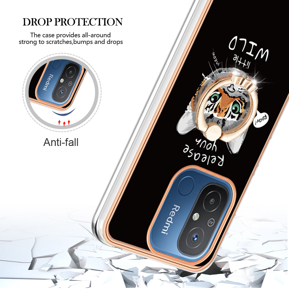 YB IMD Series-20 Style D Kickstand Phone Case for Xiaomi Redmi 12C 4G / 11A 4G , TPU 2.0mm Shockproof IMD Electroplating Cover
