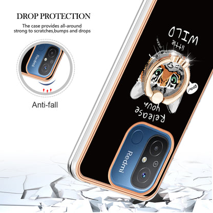 YB IMD Series-20 Style D Kickstand Phone Case for Xiaomi Redmi 12C 4G / 11A 4G , TPU 2.0mm Shockproof IMD Electroplating Cover