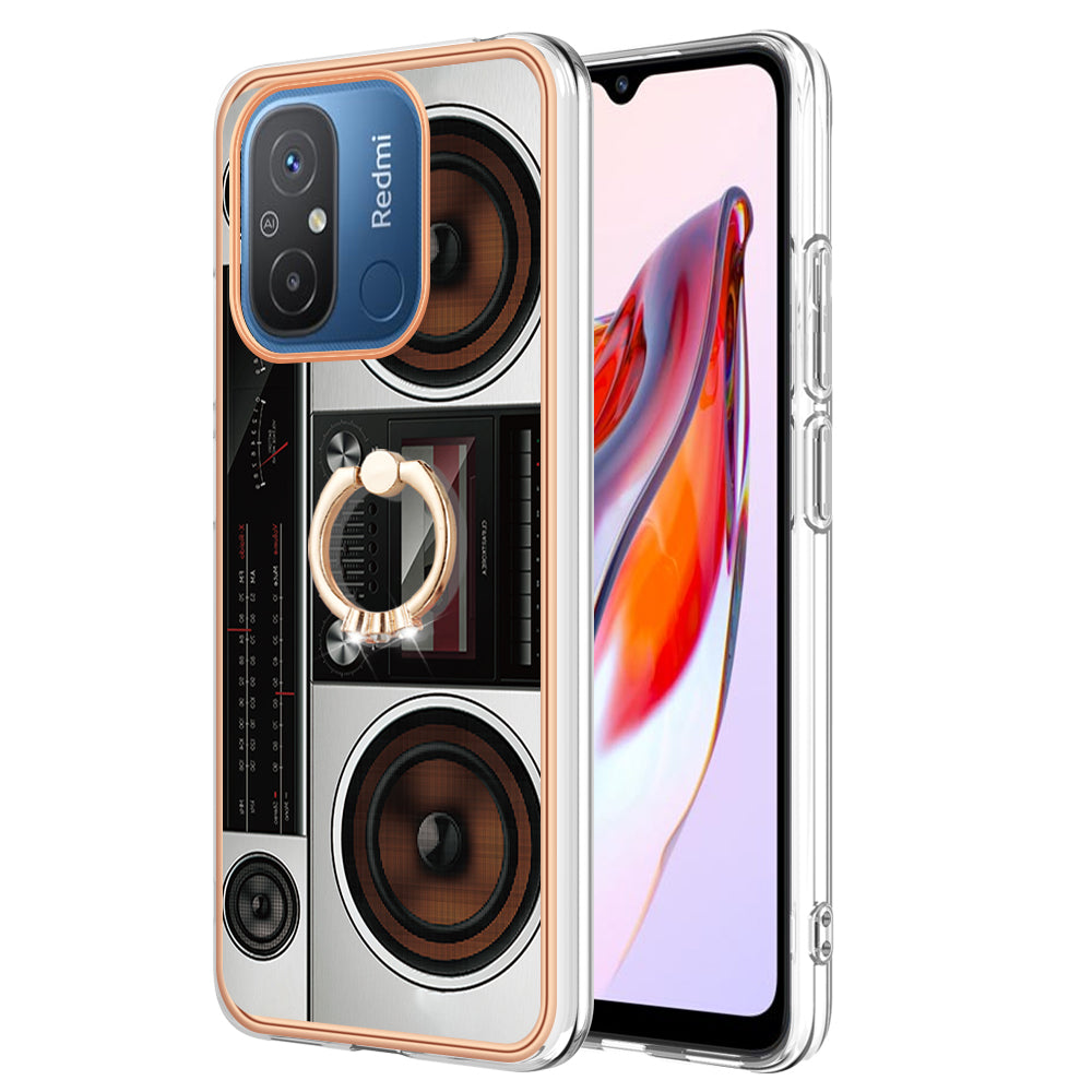 YB IMD Series-20 Style D Kickstand Phone Case for Xiaomi Redmi 12C 4G / 11A 4G , TPU 2.0mm Shockproof IMD Electroplating Cover