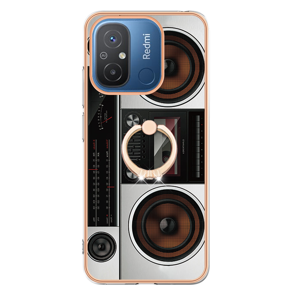 YB IMD Series-20 Style D Kickstand Phone Case for Xiaomi Redmi 12C 4G / 11A 4G , TPU 2.0mm Shockproof IMD Electroplating Cover