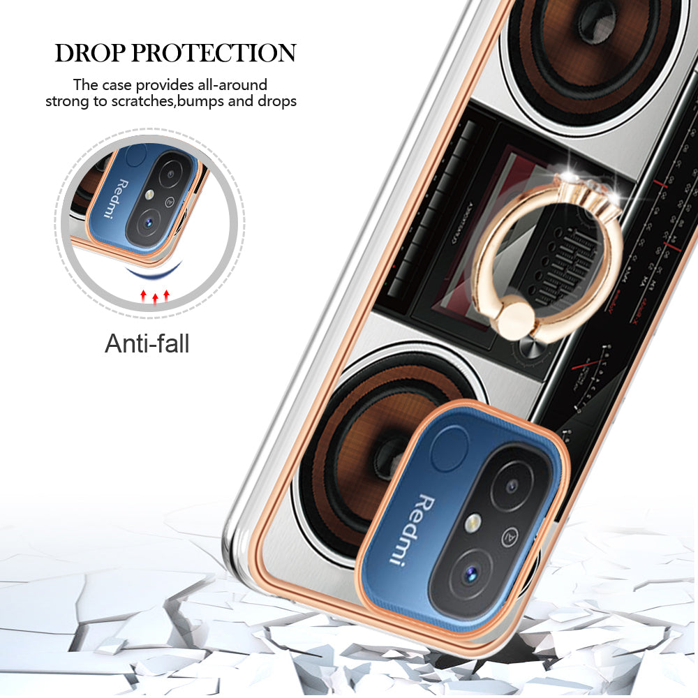 YB IMD Series-20 Style D Kickstand Phone Case for Xiaomi Redmi 12C 4G / 11A 4G , TPU 2.0mm Shockproof IMD Electroplating Cover
