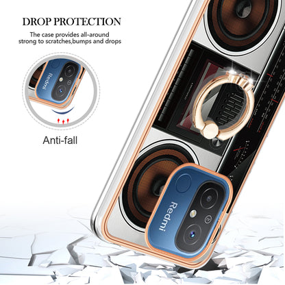 YB IMD Series-20 Style D Kickstand Phone Case for Xiaomi Redmi 12C 4G / 11A 4G , TPU 2.0mm Shockproof IMD Electroplating Cover