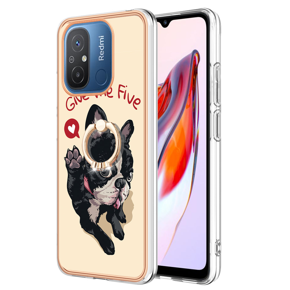 YB IMD Series-20 Style D Kickstand Phone Case for Xiaomi Redmi 12C 4G / 11A 4G , TPU 2.0mm Shockproof IMD Electroplating Cover