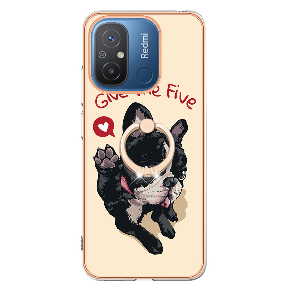 YB IMD Series-20 Style D Kickstand Phone Case for Xiaomi Redmi 12C 4G / 11A 4G , TPU 2.0mm Shockproof IMD Electroplating Cover