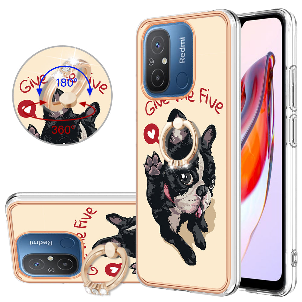 YB IMD Series-20 Style D Kickstand Phone Case for Xiaomi Redmi 12C 4G / 11A 4G , TPU 2.0mm Shockproof IMD Electroplating Cover