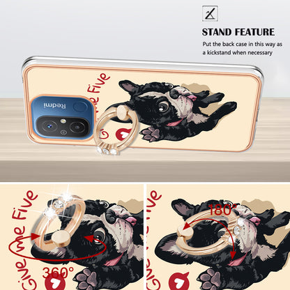 YB IMD Series-20 Style D Kickstand Phone Case for Xiaomi Redmi 12C 4G / 11A 4G , TPU 2.0mm Shockproof IMD Electroplating Cover