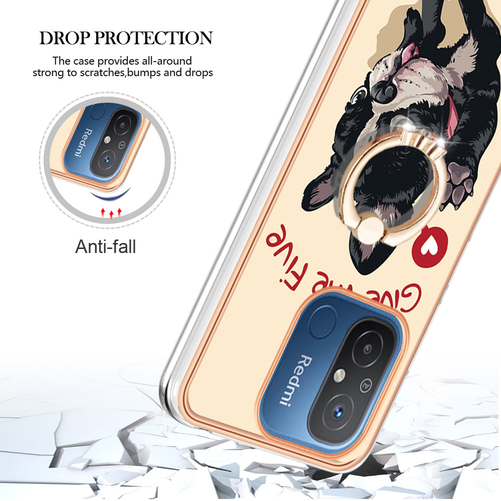 YB IMD Series-20 Style D Kickstand Phone Case for Xiaomi Redmi 12C 4G / 11A 4G , TPU 2.0mm Shockproof IMD Electroplating Cover
