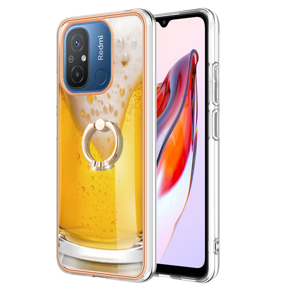 YB IMD Series-20 Style D Kickstand Phone Case for Xiaomi Redmi 12C 4G / 11A 4G , TPU 2.0mm Shockproof IMD Electroplating Cover