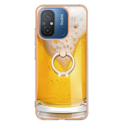 YB IMD Series-20 Style D Kickstand Phone Case for Xiaomi Redmi 12C 4G / 11A 4G , TPU 2.0mm Shockproof IMD Electroplating Cover