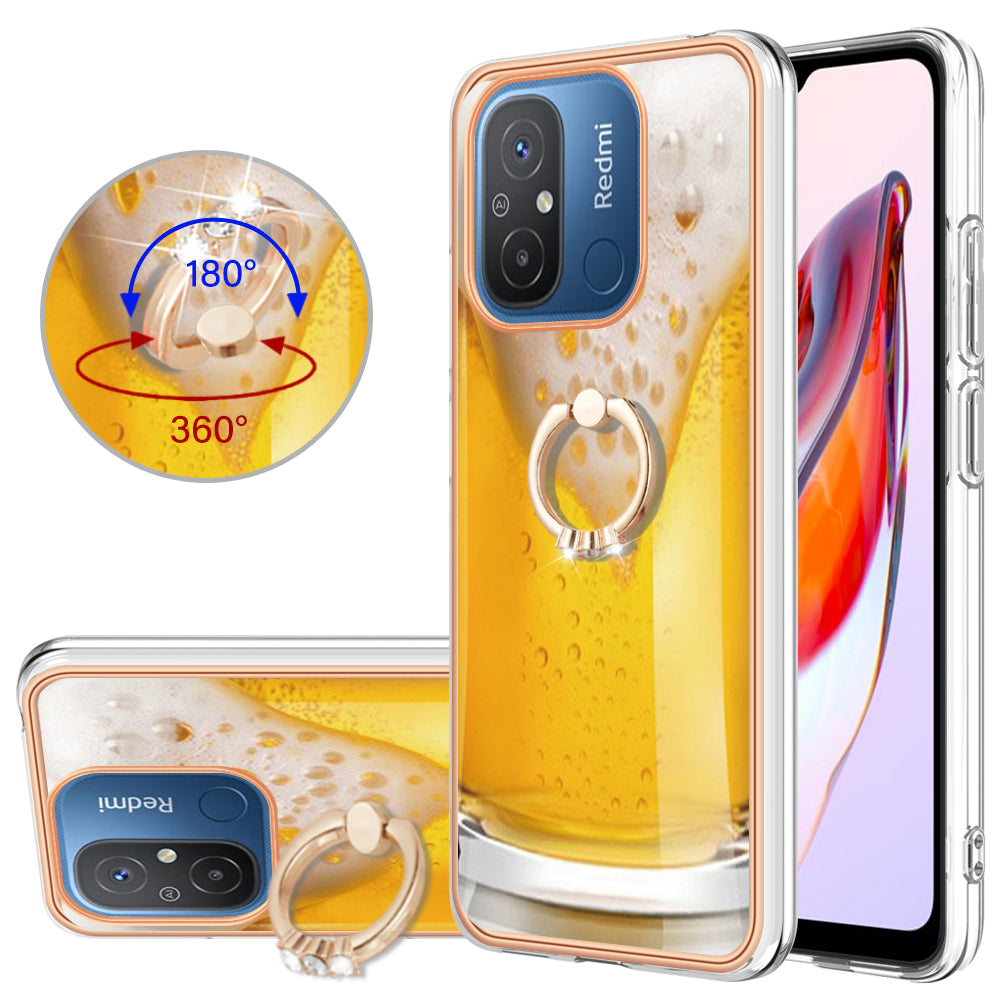 YB IMD Series-20 Style D Kickstand Phone Case for Xiaomi Redmi 12C 4G / 11A 4G , TPU 2.0mm Shockproof IMD Electroplating Cover