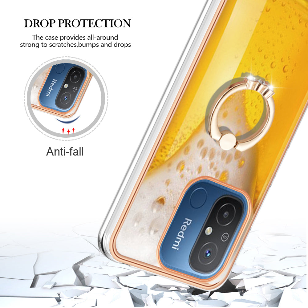 YB IMD Series-20 Style D Kickstand Phone Case for Xiaomi Redmi 12C 4G / 11A 4G , TPU 2.0mm Shockproof IMD Electroplating Cover