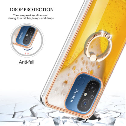 YB IMD Series-20 Style D Kickstand Phone Case for Xiaomi Redmi 12C 4G / 11A 4G , TPU 2.0mm Shockproof IMD Electroplating Cover