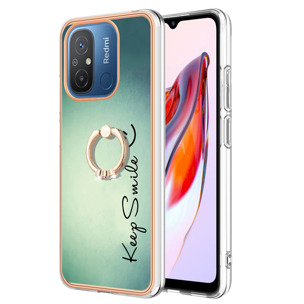 YB IMD Series-20 Style D Kickstand Phone Case for Xiaomi Redmi 12C 4G / 11A 4G , TPU 2.0mm Shockproof IMD Electroplating Cover