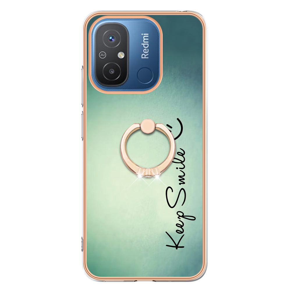 YB IMD Series-20 Style D Kickstand Phone Case for Xiaomi Redmi 12C 4G / 11A 4G , TPU 2.0mm Shockproof IMD Electroplating Cover