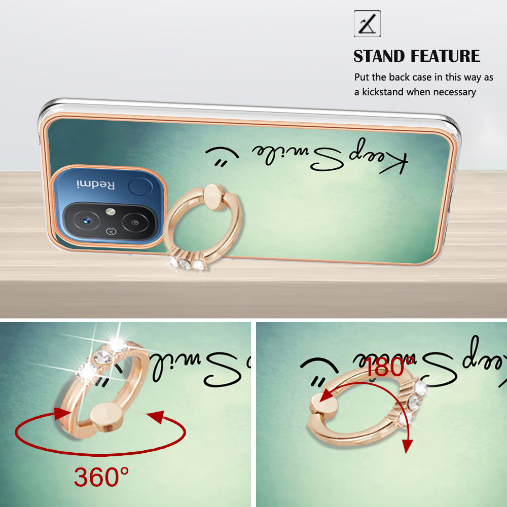 YB IMD Series-20 Style D Kickstand Phone Case for Xiaomi Redmi 12C 4G / 11A 4G , TPU 2.0mm Shockproof IMD Electroplating Cover