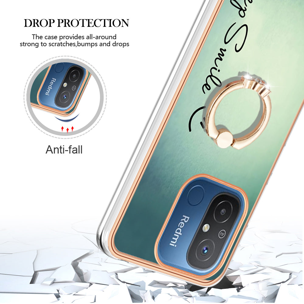 YB IMD Series-20 Style D Kickstand Phone Case for Xiaomi Redmi 12C 4G / 11A 4G , TPU 2.0mm Shockproof IMD Electroplating Cover