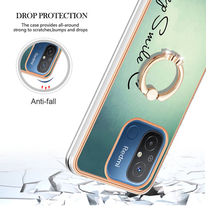 YB IMD Series-20 Style D Kickstand Phone Case for Xiaomi Redmi 12C 4G / 11A 4G , TPU 2.0mm Shockproof IMD Electroplating Cover