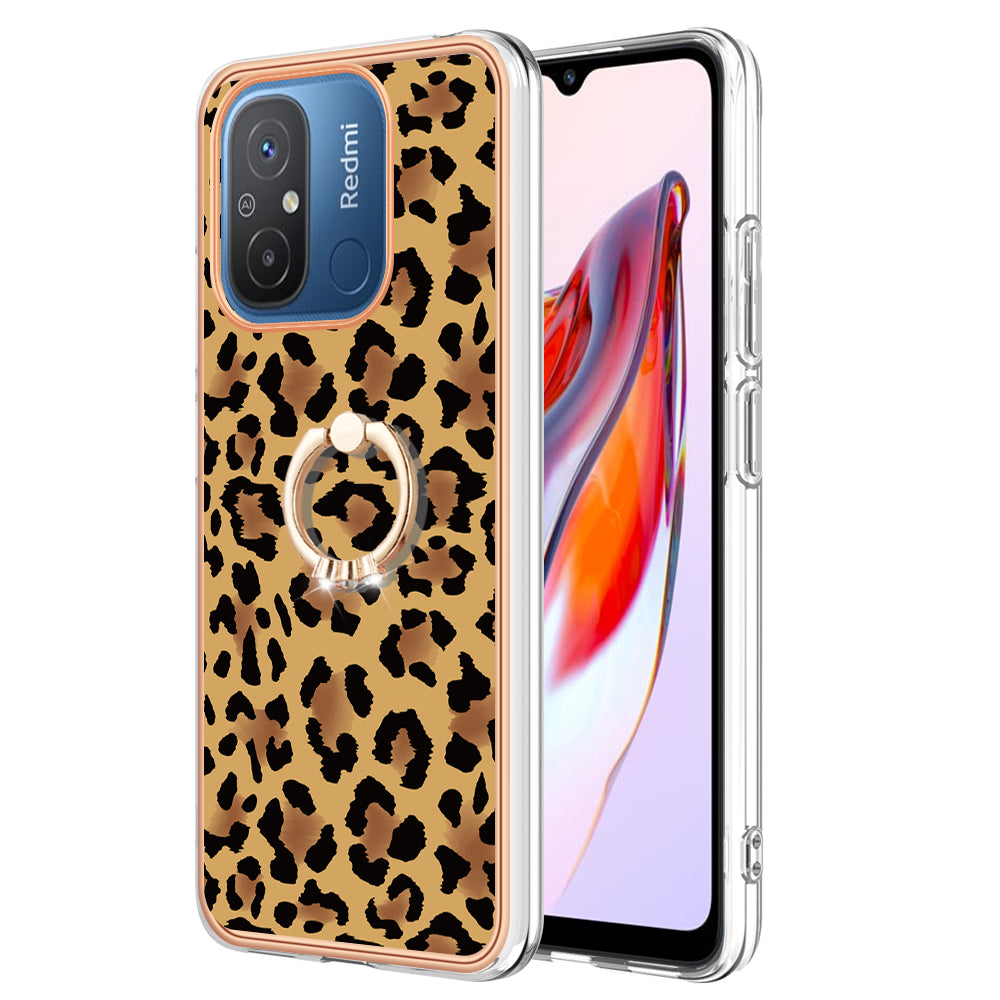 YB IMD Series-20 Style D Kickstand Phone Case for Xiaomi Redmi 12C 4G / 11A 4G , TPU 2.0mm Shockproof IMD Electroplating Cover