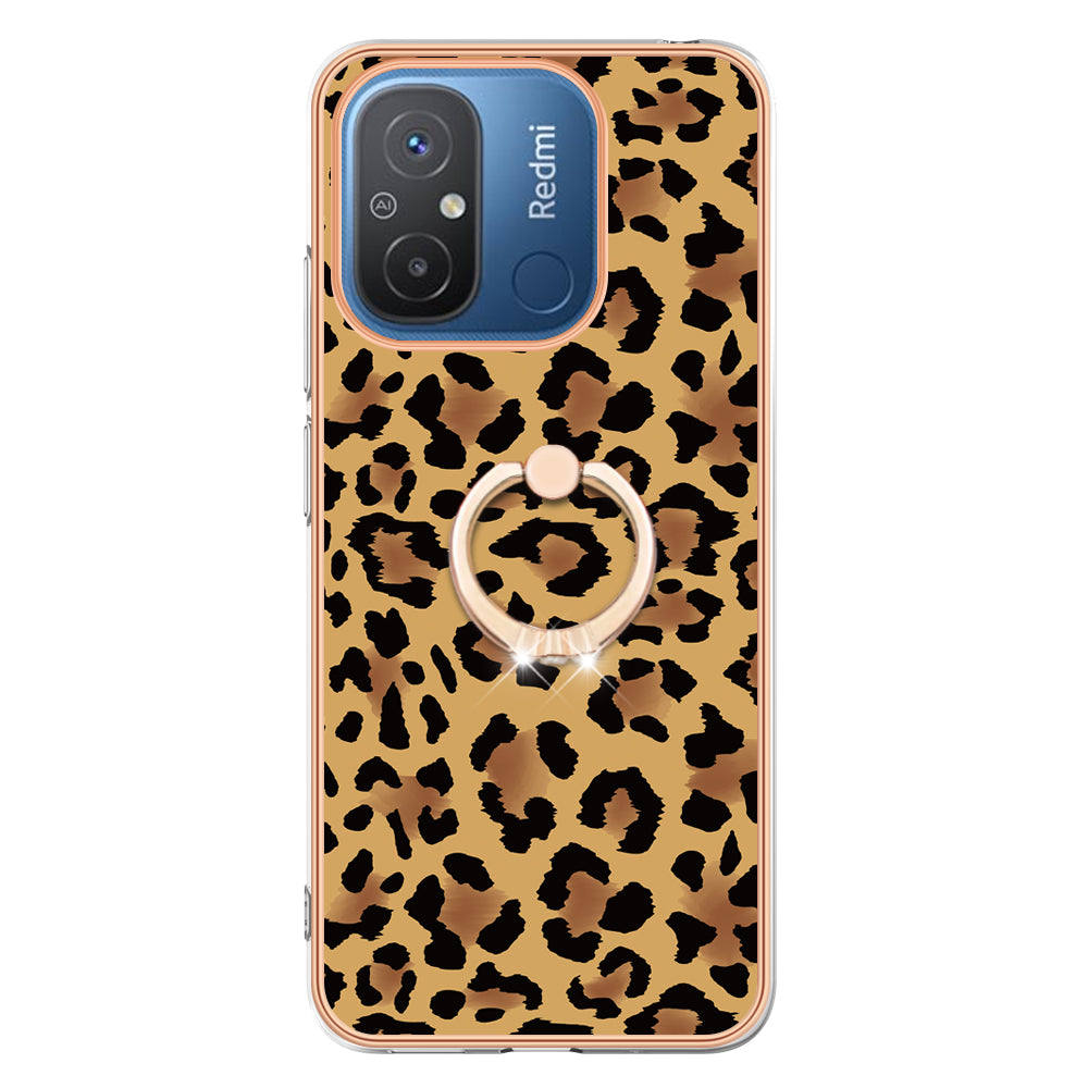 YB IMD Series-20 Style D Kickstand Phone Case for Xiaomi Redmi 12C 4G / 11A 4G , TPU 2.0mm Shockproof IMD Electroplating Cover