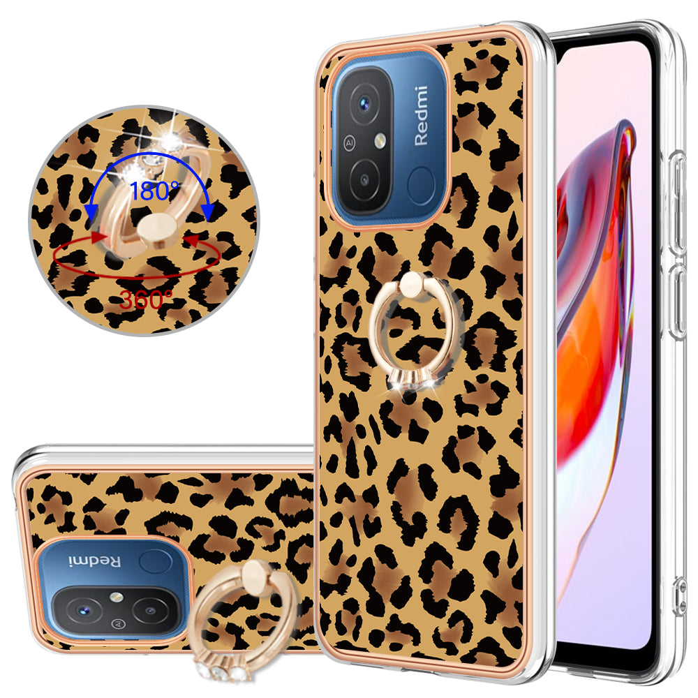 YB IMD Series-20 Style D Kickstand Phone Case for Xiaomi Redmi 12C 4G / 11A 4G , TPU 2.0mm Shockproof IMD Electroplating Cover