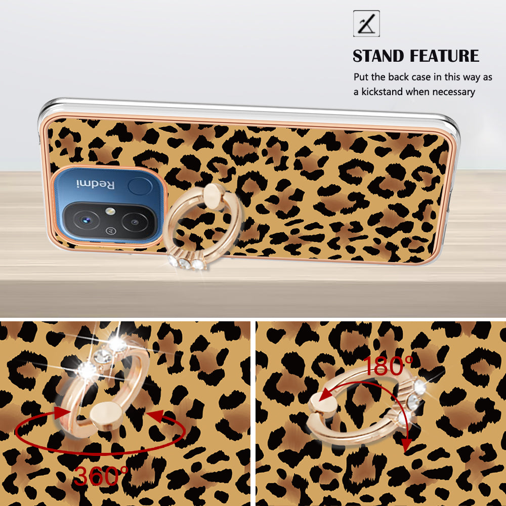 YB IMD Series-20 Style D Kickstand Phone Case for Xiaomi Redmi 12C 4G / 11A 4G , TPU 2.0mm Shockproof IMD Electroplating Cover