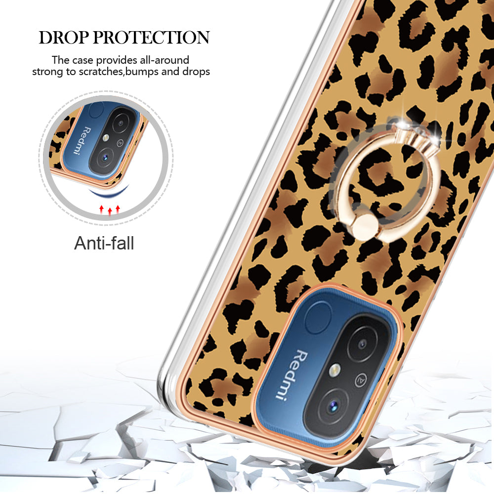 YB IMD Series-20 Style D Kickstand Phone Case for Xiaomi Redmi 12C 4G / 11A 4G , TPU 2.0mm Shockproof IMD Electroplating Cover