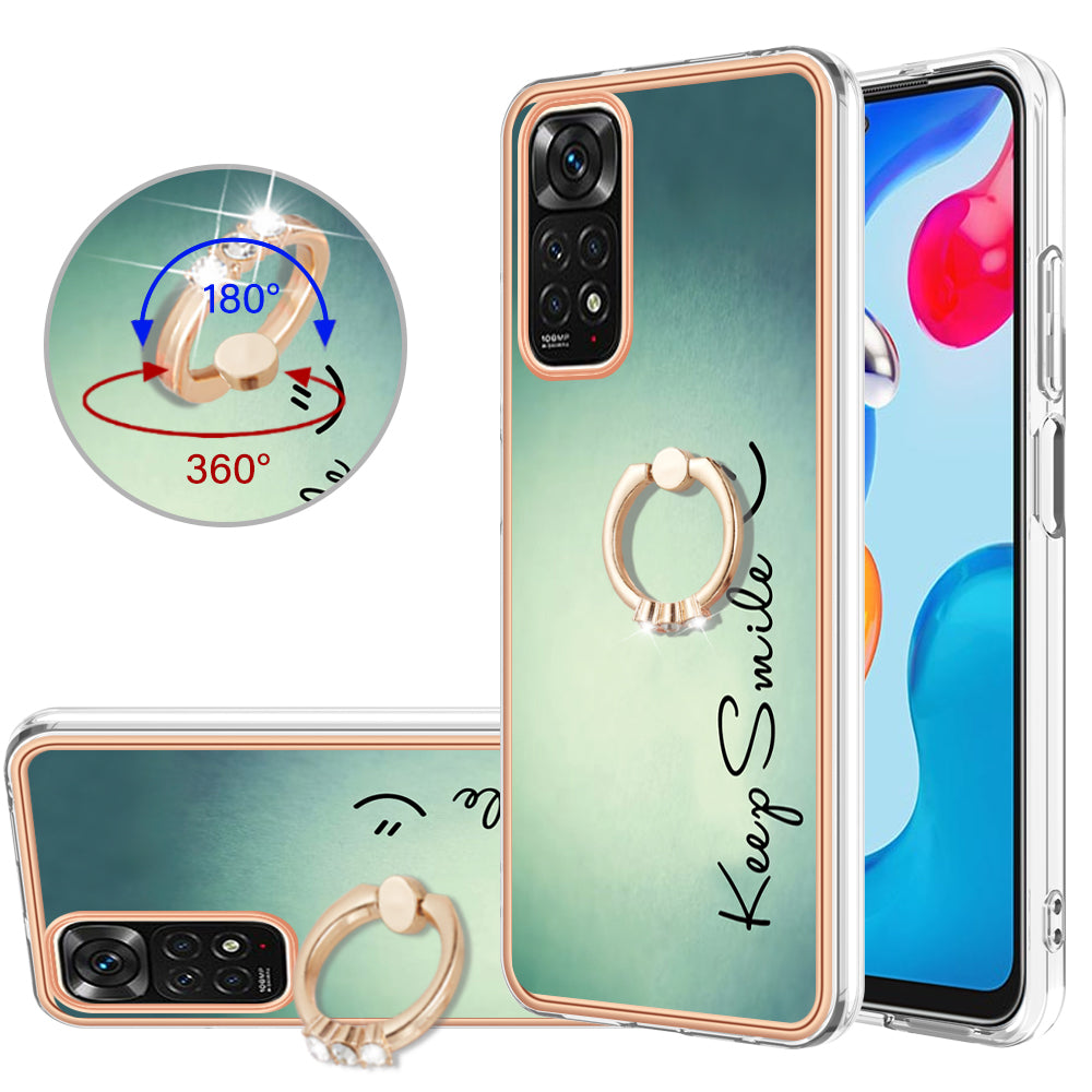 YB IMD Series-20 Style D Electroplated 2.0mm TPU Case for Xiaomi Redmi Note 11S 4G / Note 11 4G (Qualcomm) , IMD Kickstand Protective Phone Cover