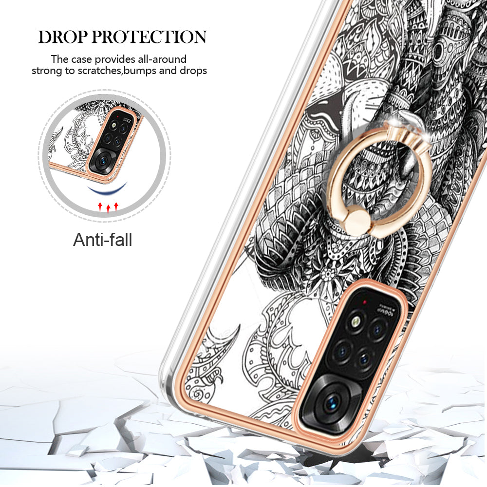 YB IMD Series-20 Style D Electroplated 2.0mm TPU Case for Xiaomi Redmi Note 11S 4G / Note 11 4G (Qualcomm) , IMD Kickstand Protective Phone Cover