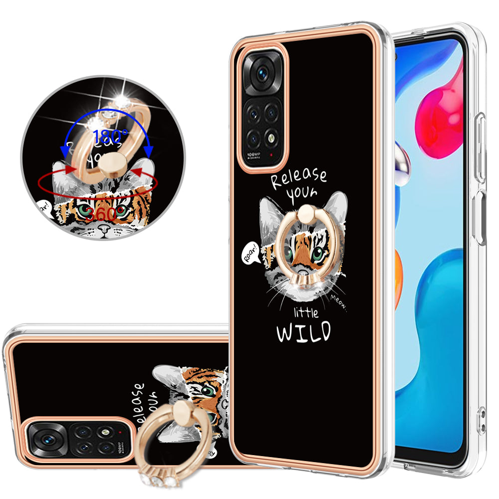 YB IMD Series-20 Style D Electroplated 2.0mm TPU Case for Xiaomi Redmi Note 11S 4G / Note 11 4G (Qualcomm) , IMD Kickstand Protective Phone Cover
